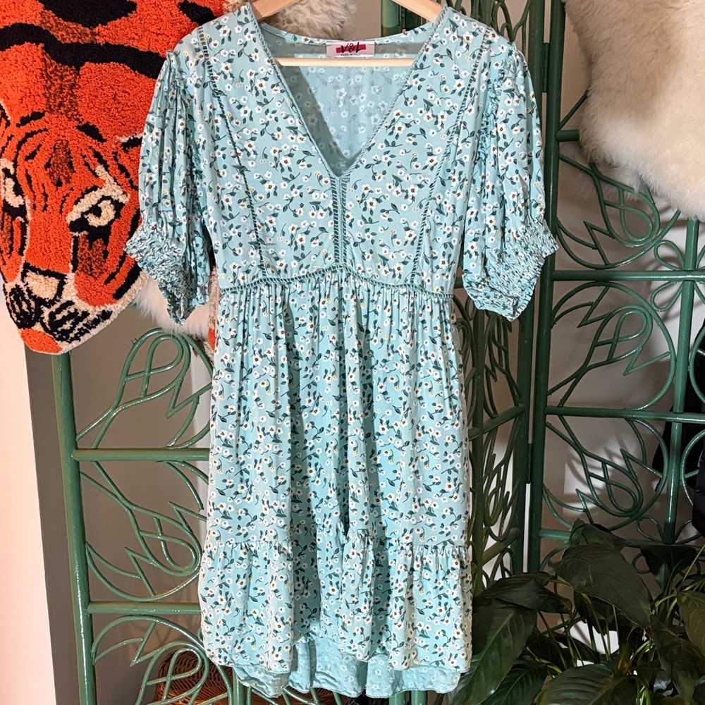 Vintage Floral Blue/Green Dress Made in Italy - Size S